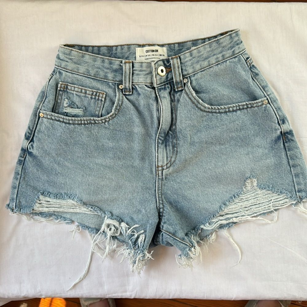 Cotton On High Rise Mom cutoff distressed denim jean shorts 4